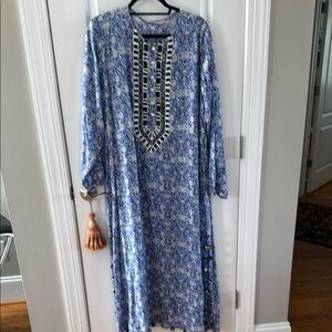 Roller Rabbit Blue Embellished Ruffled Long Sleeve Dress
